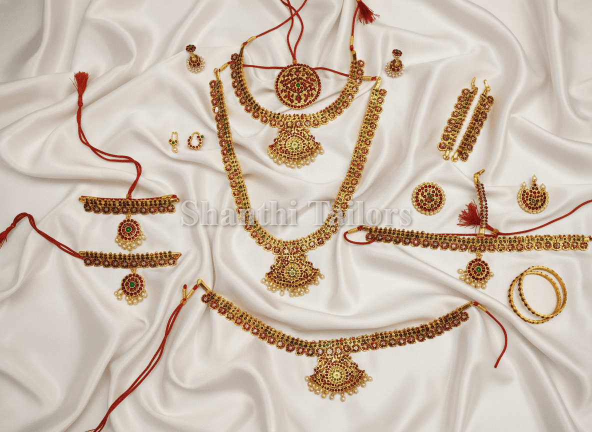 Mango Pearl Dance Jewellery Set: Full Bharathanatyam/Kuchipuddi imitation set, complete accessories