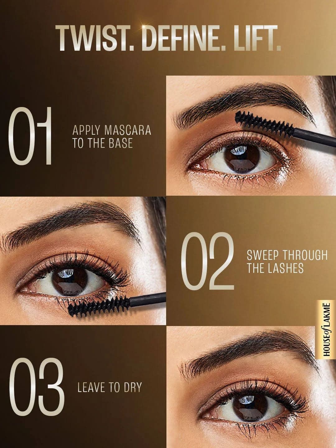 LAKME Mascara packaging. Long-lasting volume and intense color.