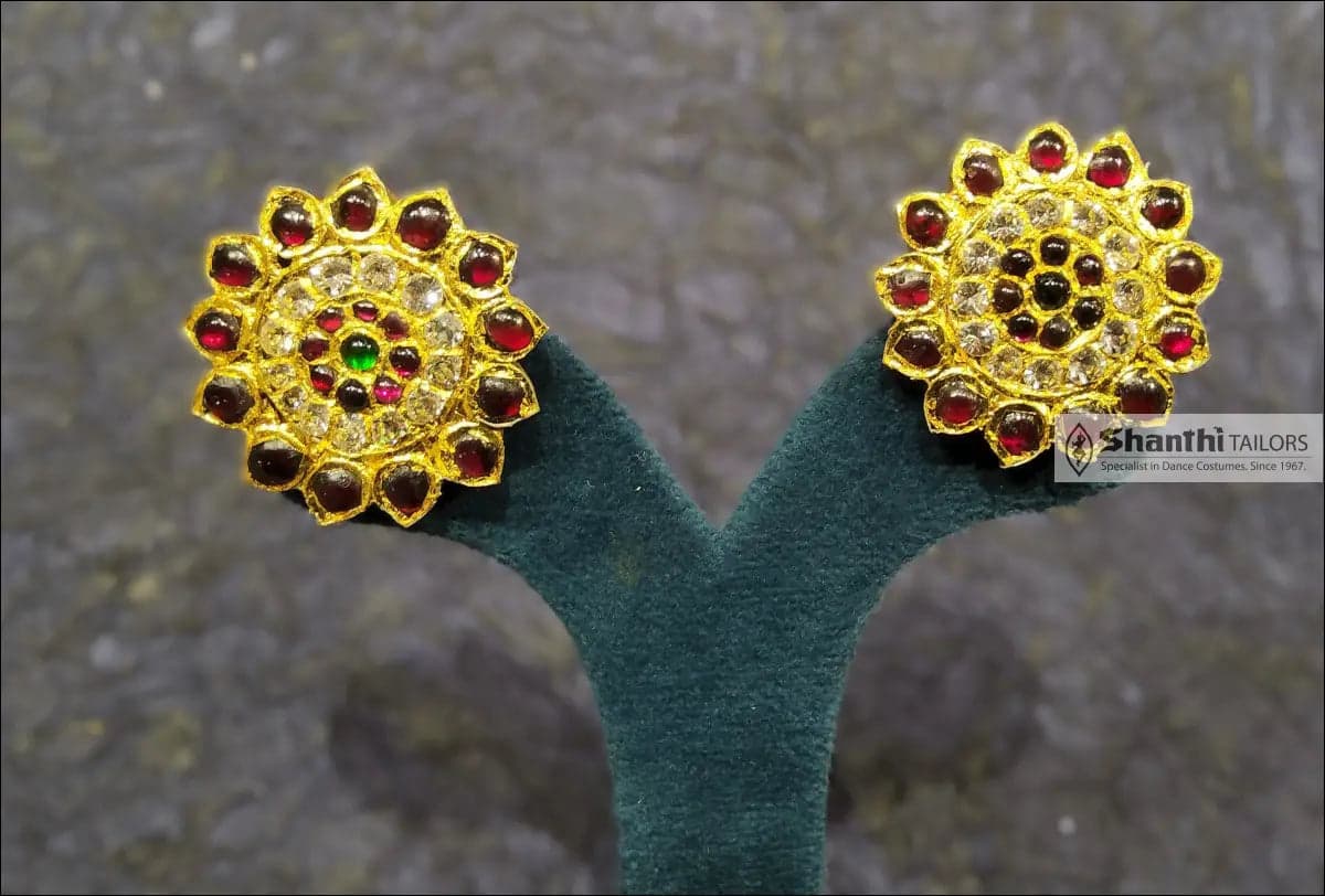 Original Temple Jewellery Stud Earrings. Intricate stone work, Bharatanatyam accessory.