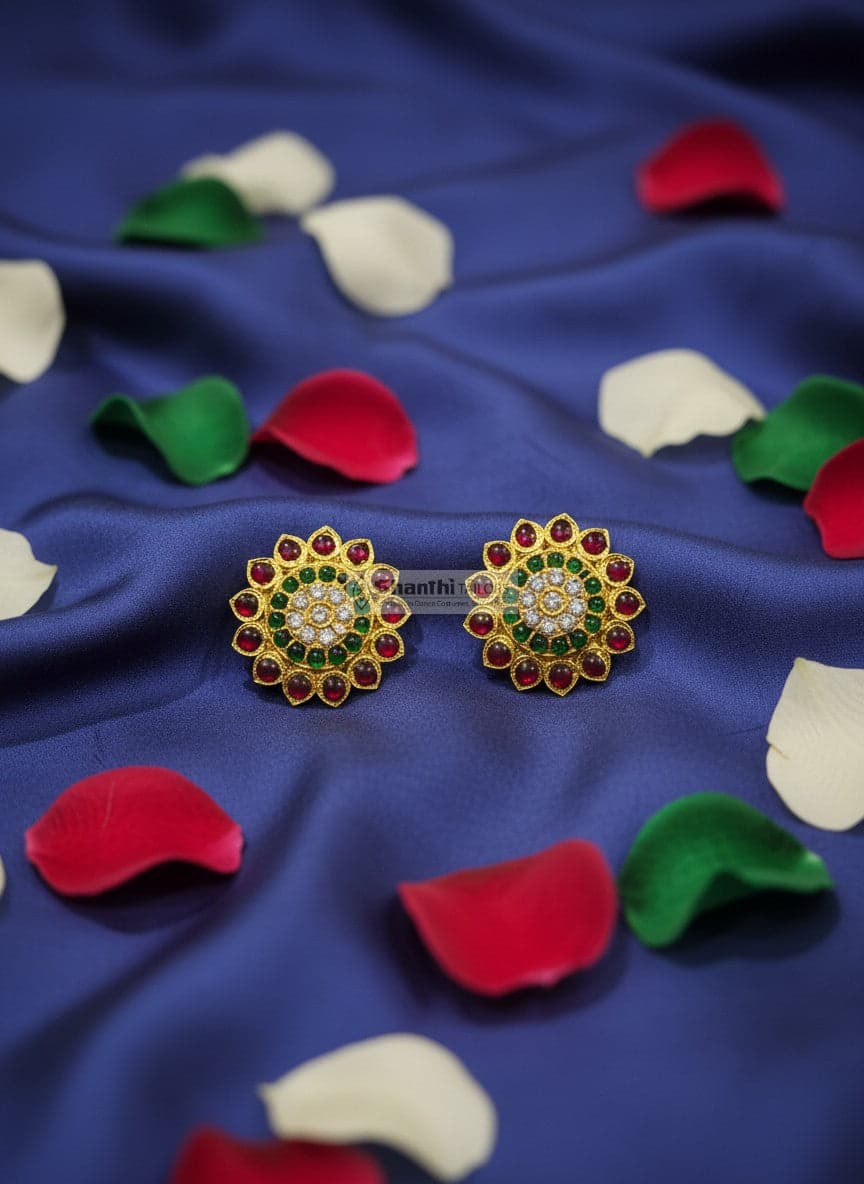 Bharatanatyam Stud Earrings. Traditional South Indian Temple Jewellery, stage ready.