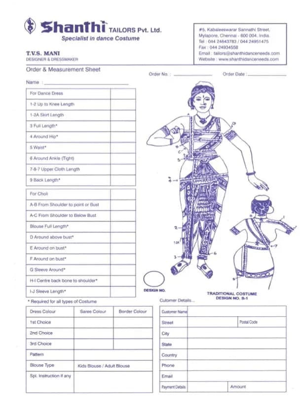 How to take measurement for Bharatnatyam Dance Costume
