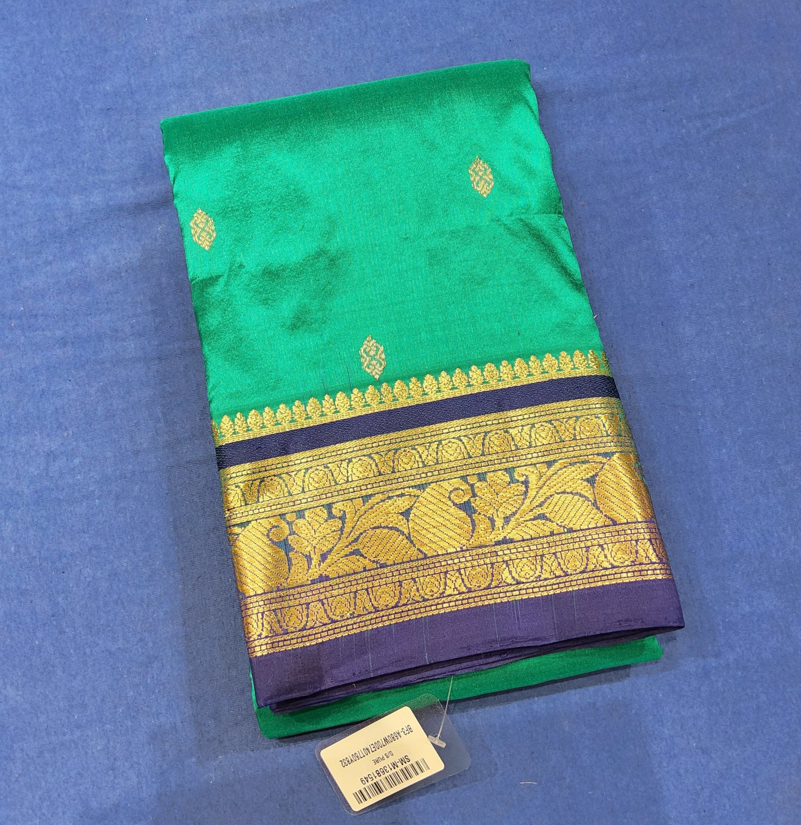 Peacock Green with Blue | Dharmavaram Silk Saree