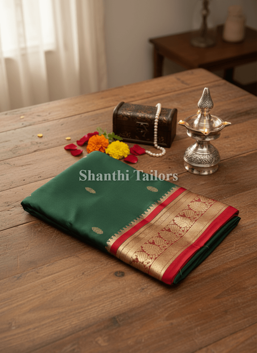 Green with Red | Dharmavaram Silk Saree | SOM4