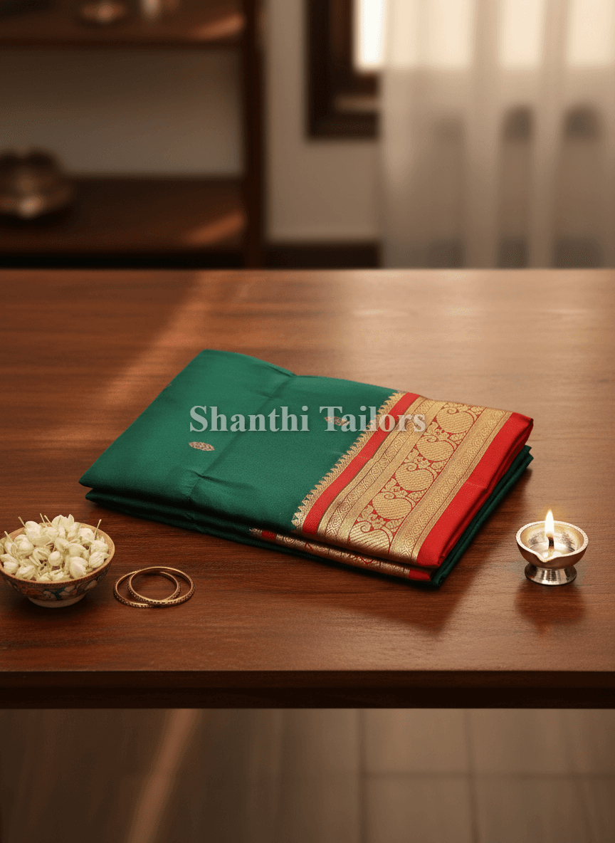 Green with Red | Dharmavaram Silk Saree