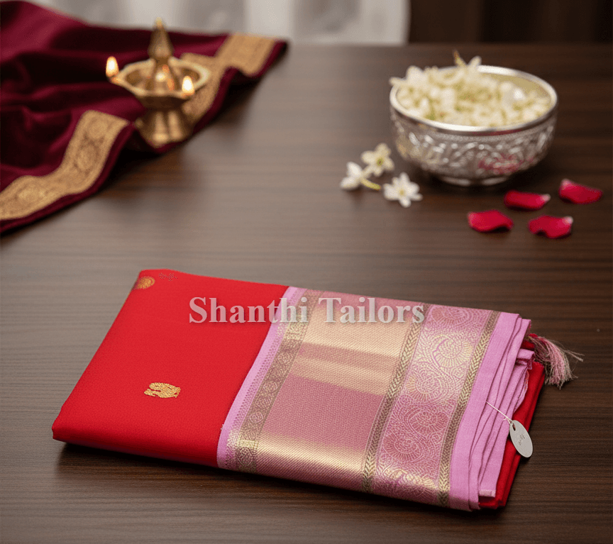 Red with Light Pink | Kanchipuram Silk Saree | SPK904