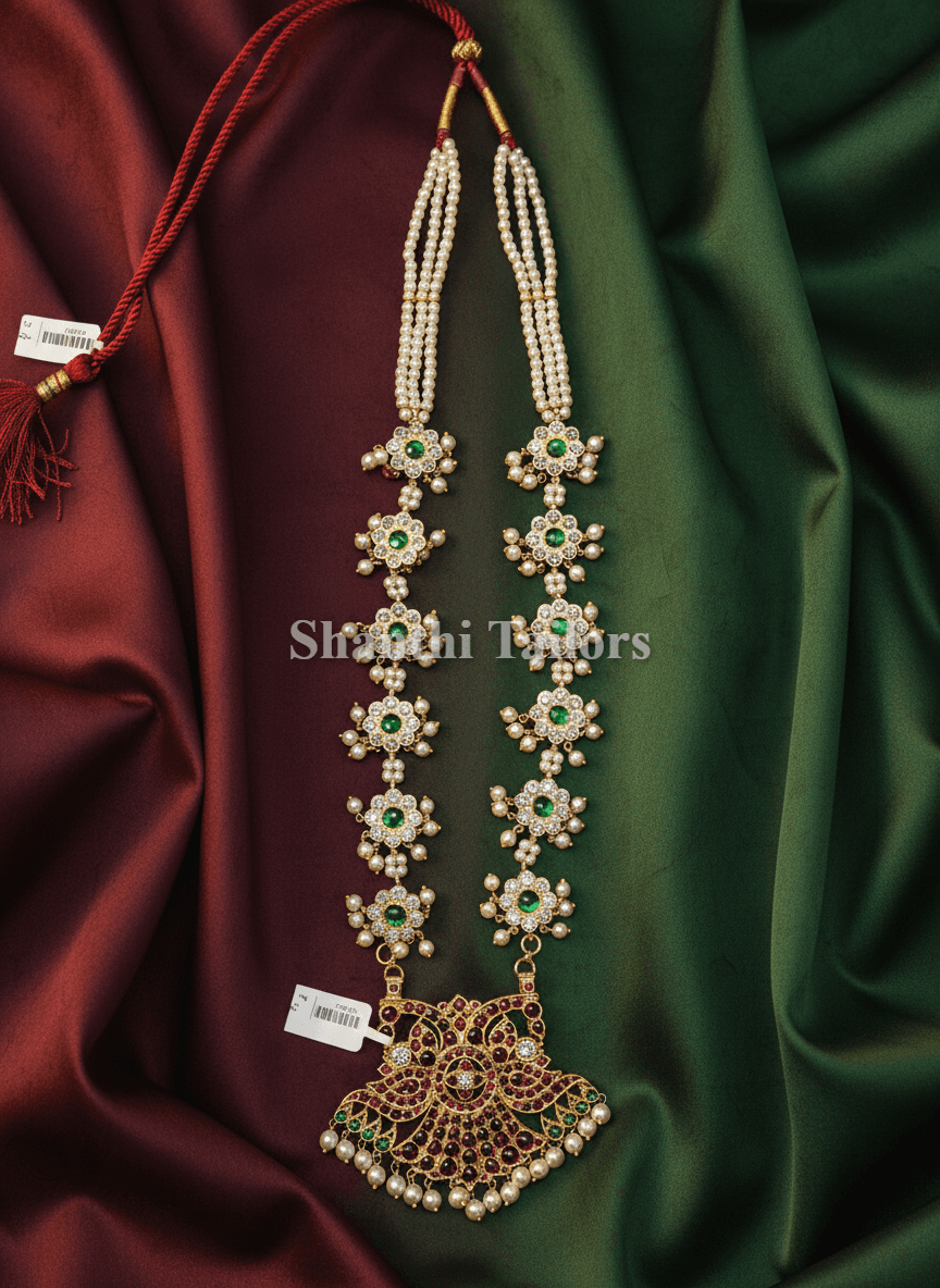 White Stone Malai with Karudan Pendant | Original Temple Jewellery