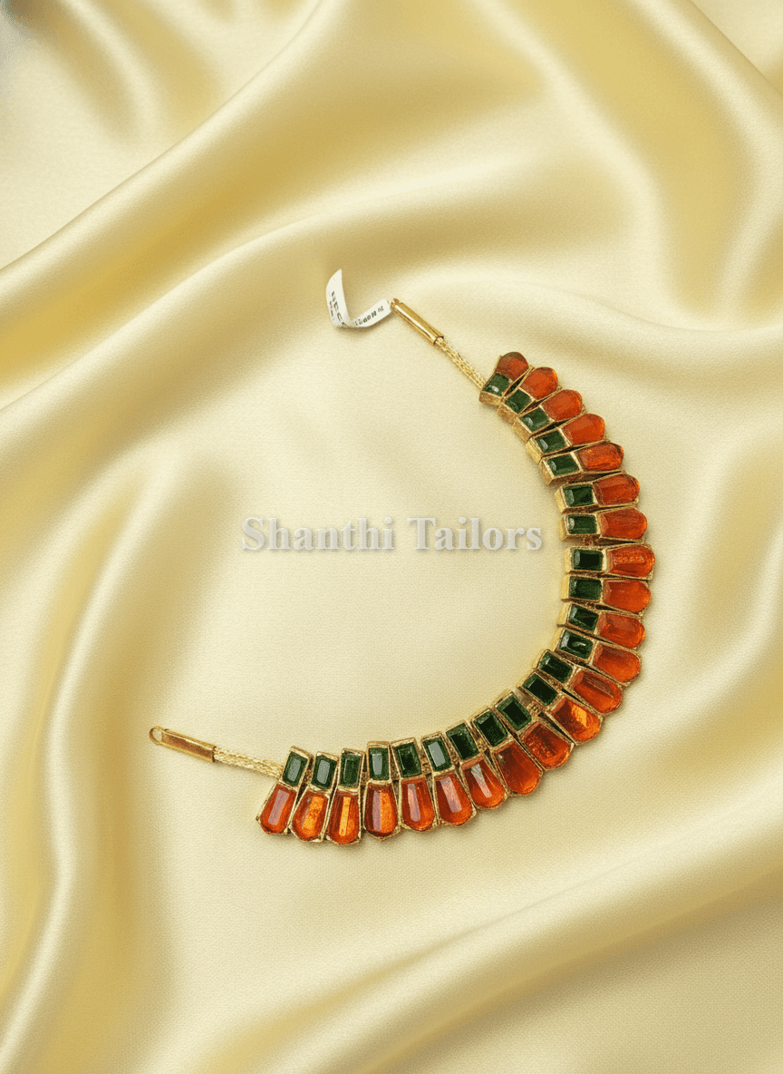 Palak Orange w Green Necklace | Original Temple Jewellery | TJAN498