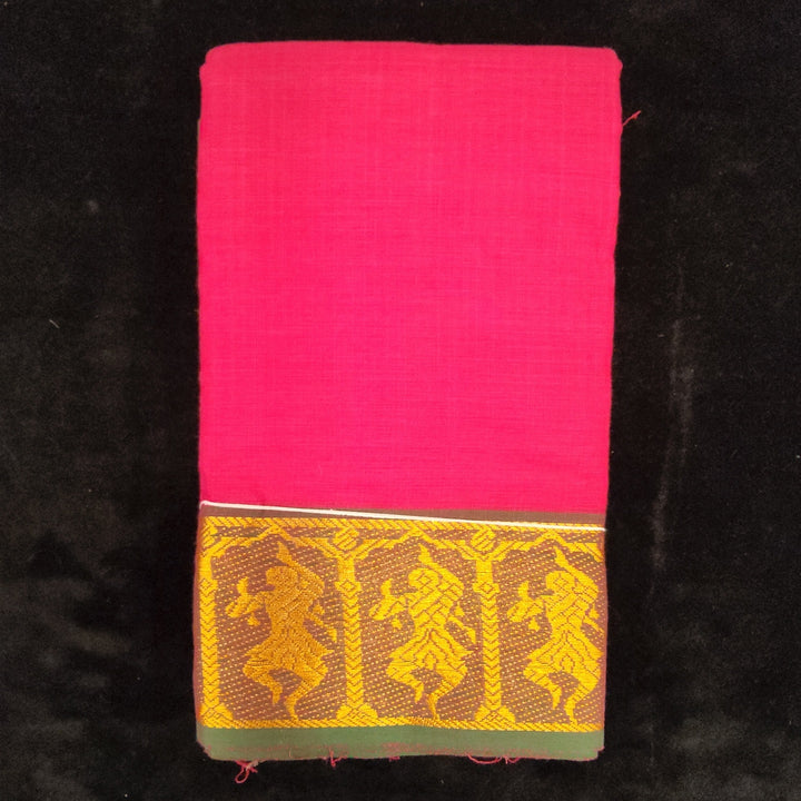 Practice Saree Plain | Pink with Golden Dancing Doll Border-shanthitailors