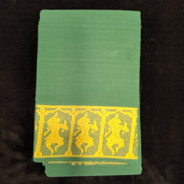 Practice Saree Plain | Green with Gold Dancing Doll Border-shanthitailors