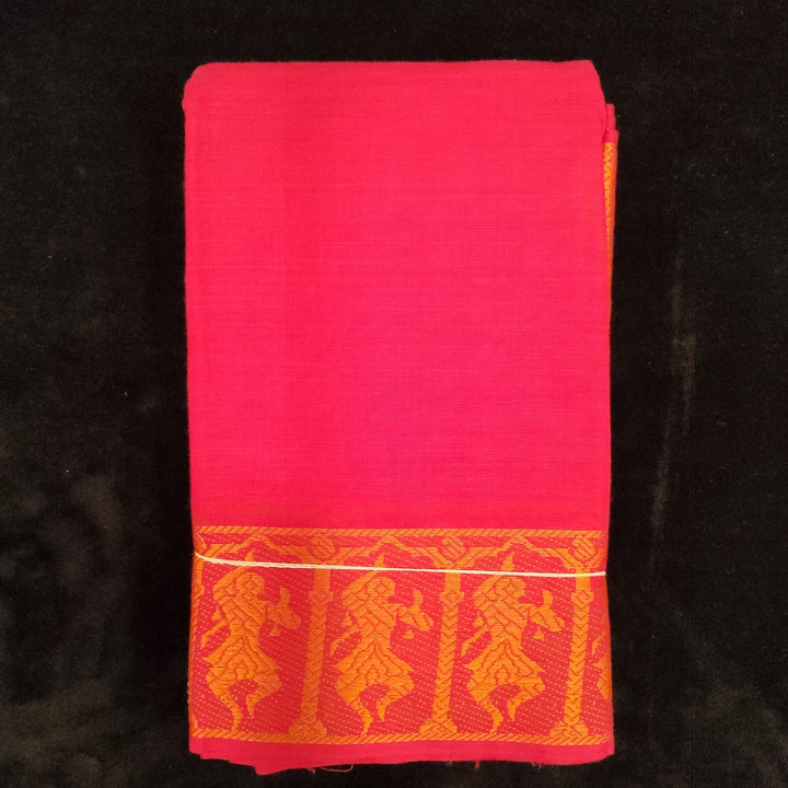 Practice Saree Plain | Pink with Mustard Dancing Doll Border-shanthitailors