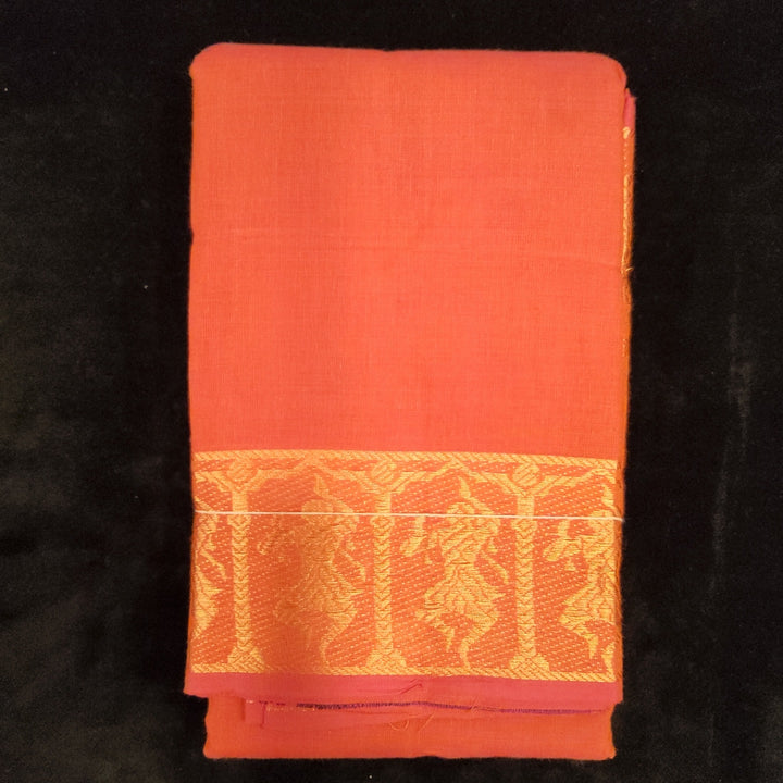 Practice Saree Plain | Peach Pink with Golden Dancing Doll Border-shanthitailors
