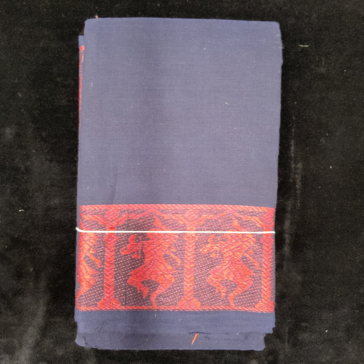 Practice Saree Plain | Navy Blue with Red Dancing Doll Border-shanthitailors