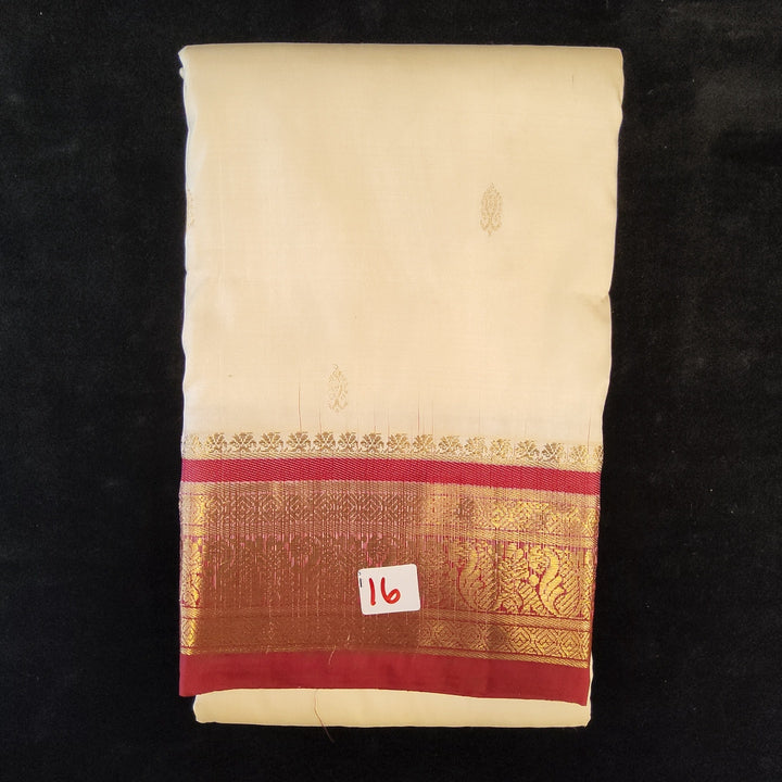 Half white with Reddish maroon | Dharmavaram Silk Saree No 16