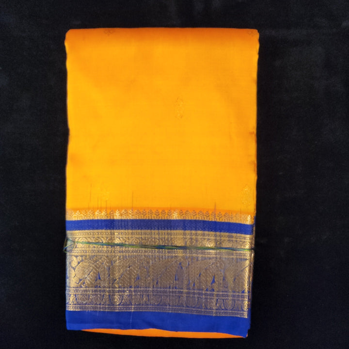 Mango Yellow with Blue | Dharmavaram Silk Saree No 120
