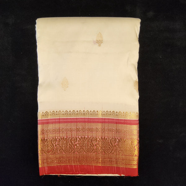 Half white with Red | Dharmavaram Silk Saree No 109