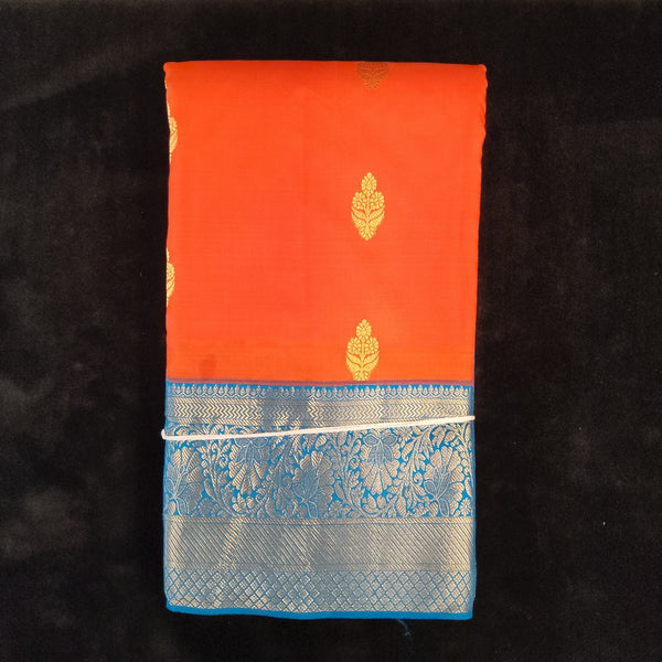 Orange With Ramar Blue Border | Artificial Kanchipuram Silk Saree No 142