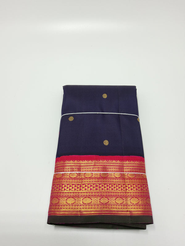 Navy Blue with Pink Border | Kanchipuram Pure Silk Saree