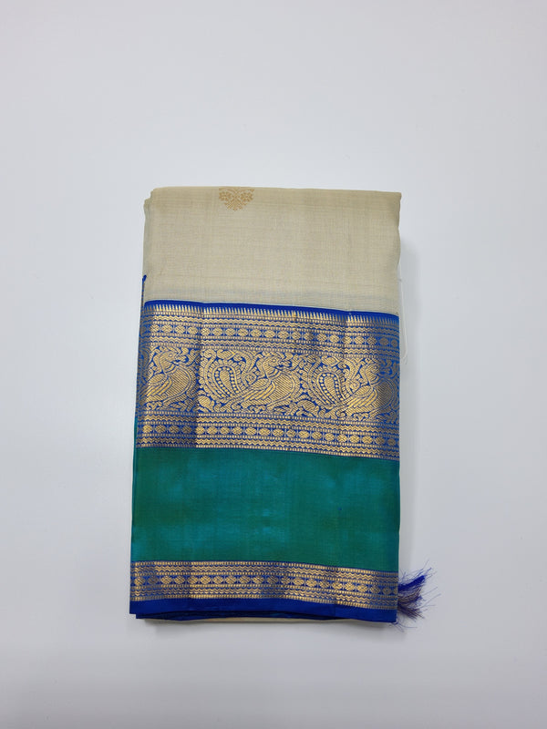 Off white with Peacock Border | Kanchipuram Pure Silk Saree