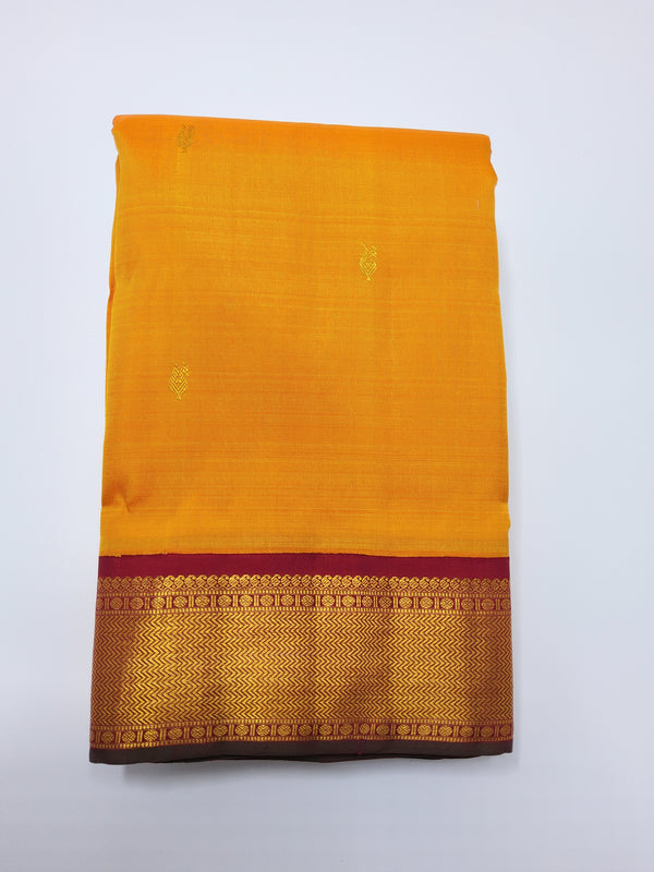 Mango Yellow with Arakku Border | Kanchipuram Pure Silk Saree