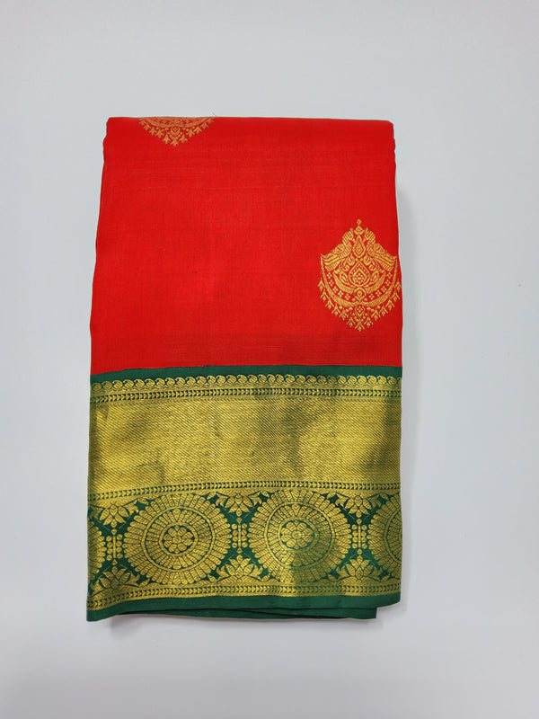 Red with Green Border | Kanchipuram Pure Silk Saree