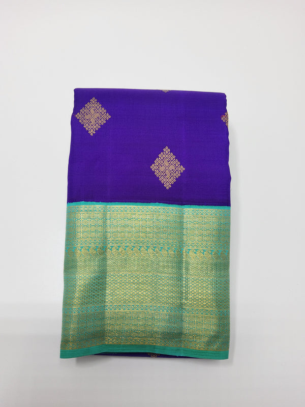 Purple with Sea Blue Border | Kanchipuram Pure Silk Saree