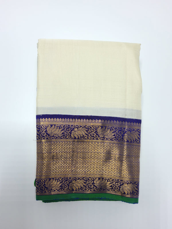 Off white with Purple Border | Kanchipuram Pure Silk Saree
