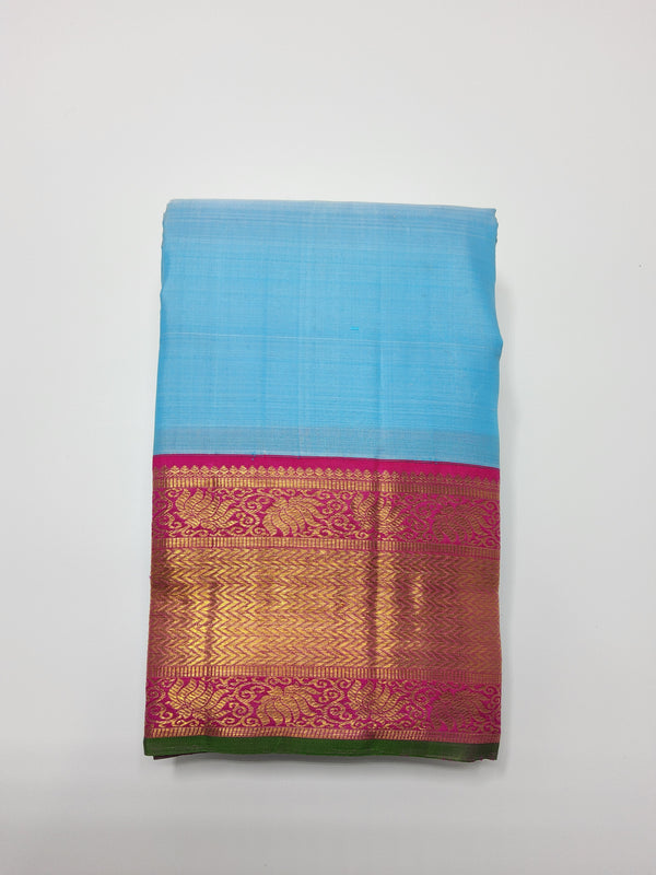 Sky Blue with Pink Border | Kanchipuram Pure Silk Saree