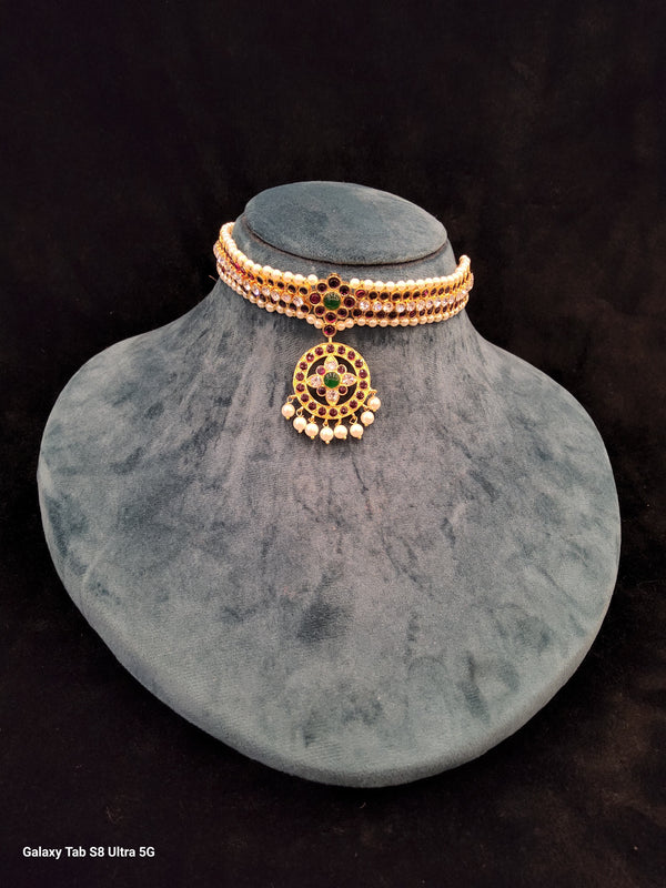 S Necklace With Center White Stone | Copper Jewellery