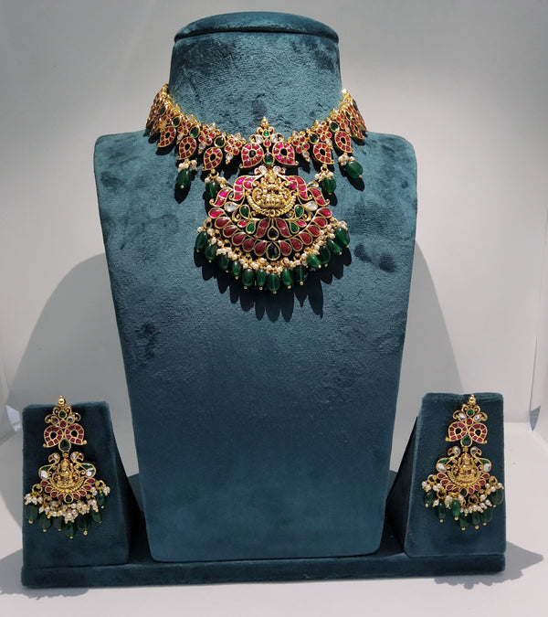 Lakshmi and Mango Design Necklace With Earrings | Copper Antique Jewellery