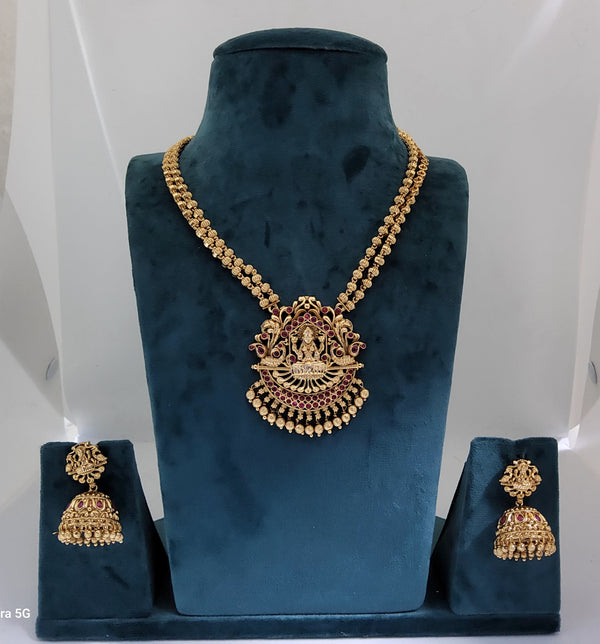 Lakshmi Chain Dollar Pink Stone With Jummiki | Antique Copper Jewellery