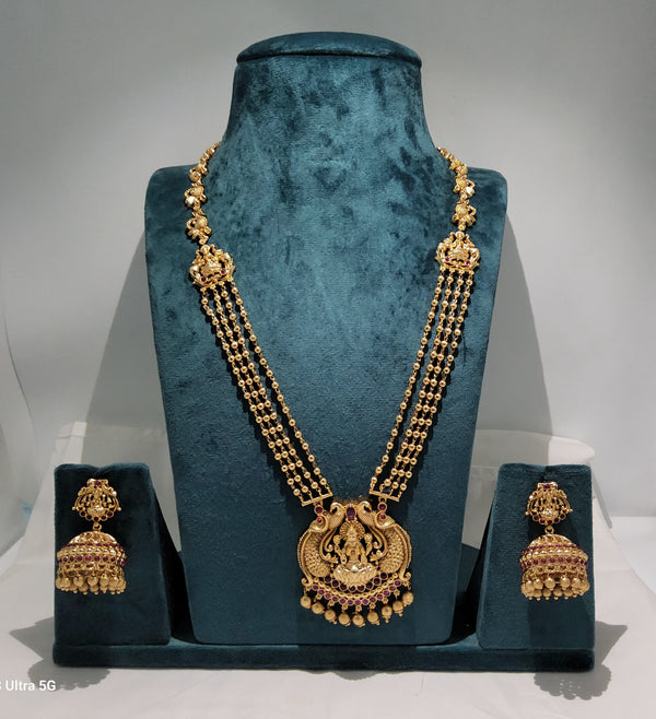 Lakshmi Dollar Three Line Chain with Jummikki | Copper Antique Jewellery