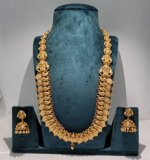 Lakshmi Bottu Haram and Pink Stone Design With Jummikki | Copper Antique Jewellery