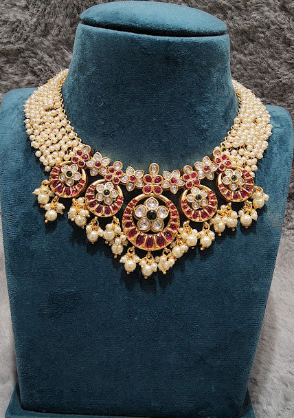 Chakra Pearl Necklace - Elegant Copper Temple Jewelry
