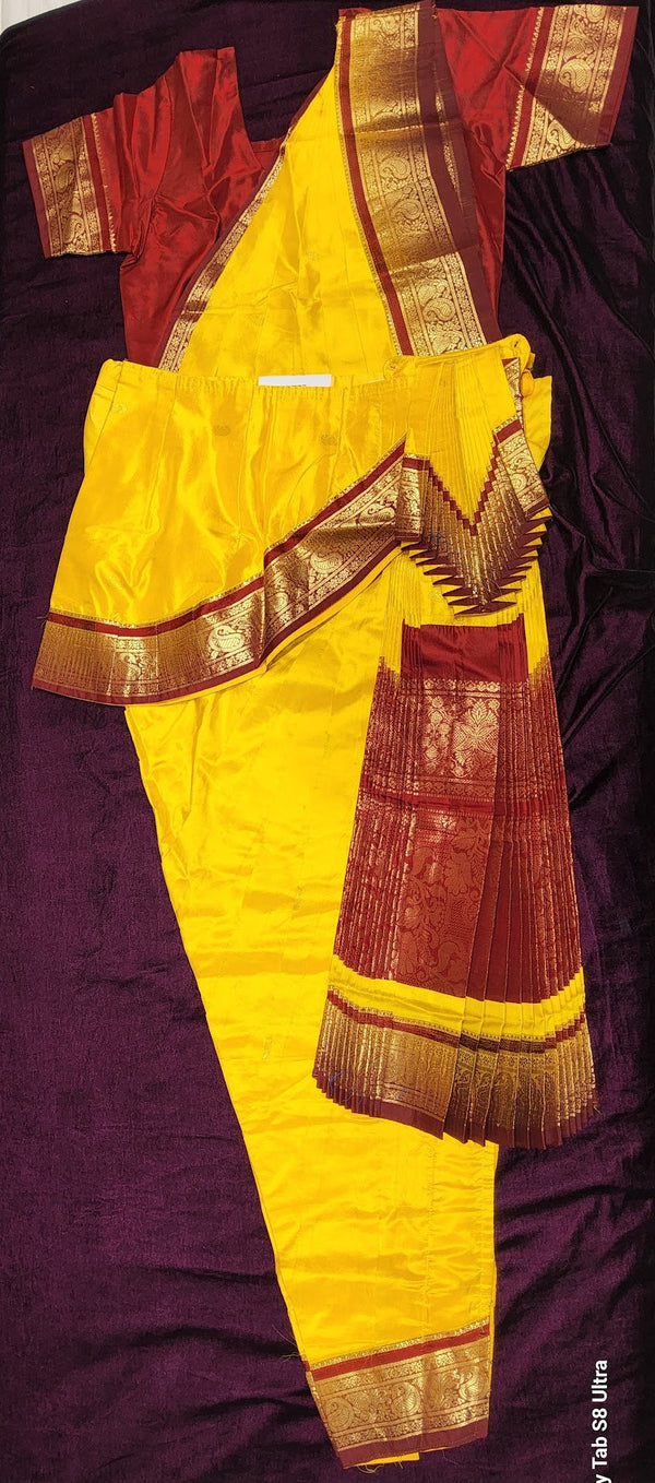 Yellow with Maroon | Sunpleets Pant Costume | Dharmavaram Silk Saree | Size 38