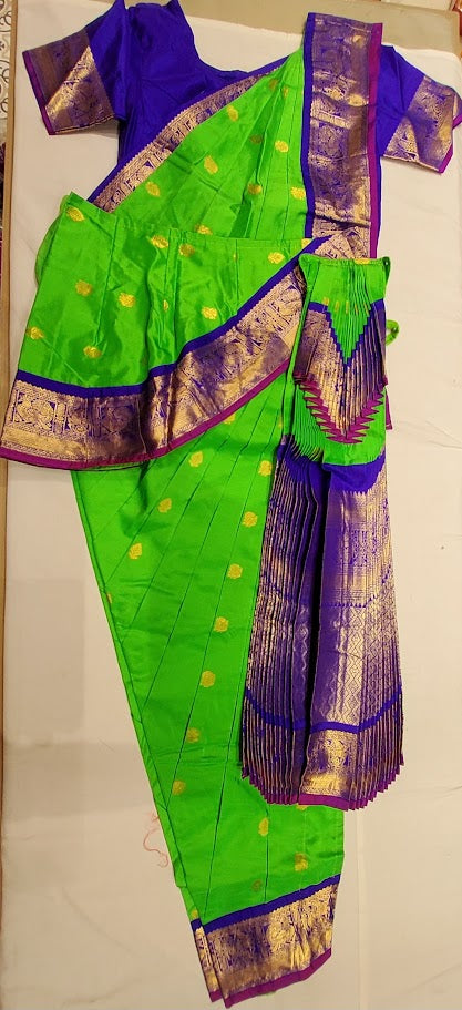 Parrot Green with Ink Blue | Sunfleets Pant Costume |  Artificial Kancheepuram Saree | 40 Size