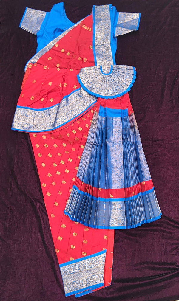 Red with Ramar Blue | Readymade Pant Costume | Art Silk | Bharatnatyam | G113