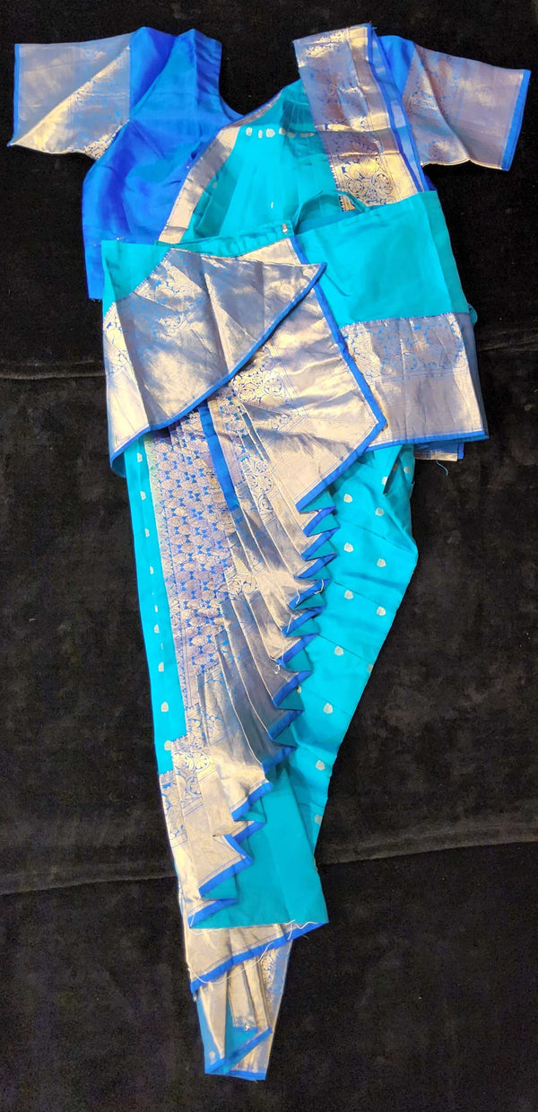 Bharatnatyam Dress | Ramar Blue with Blue Border | Artificial Kanchipuram Silk Saree | Readymade Dance Costume