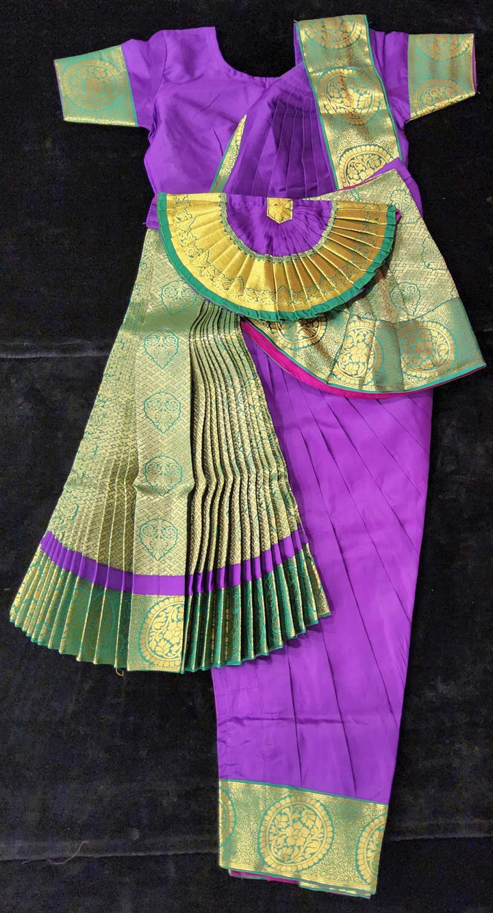 Bharatnatyam Dress | Vaadamalli with Green | Silk cotton with contrast Border | Readymade Dance Costume