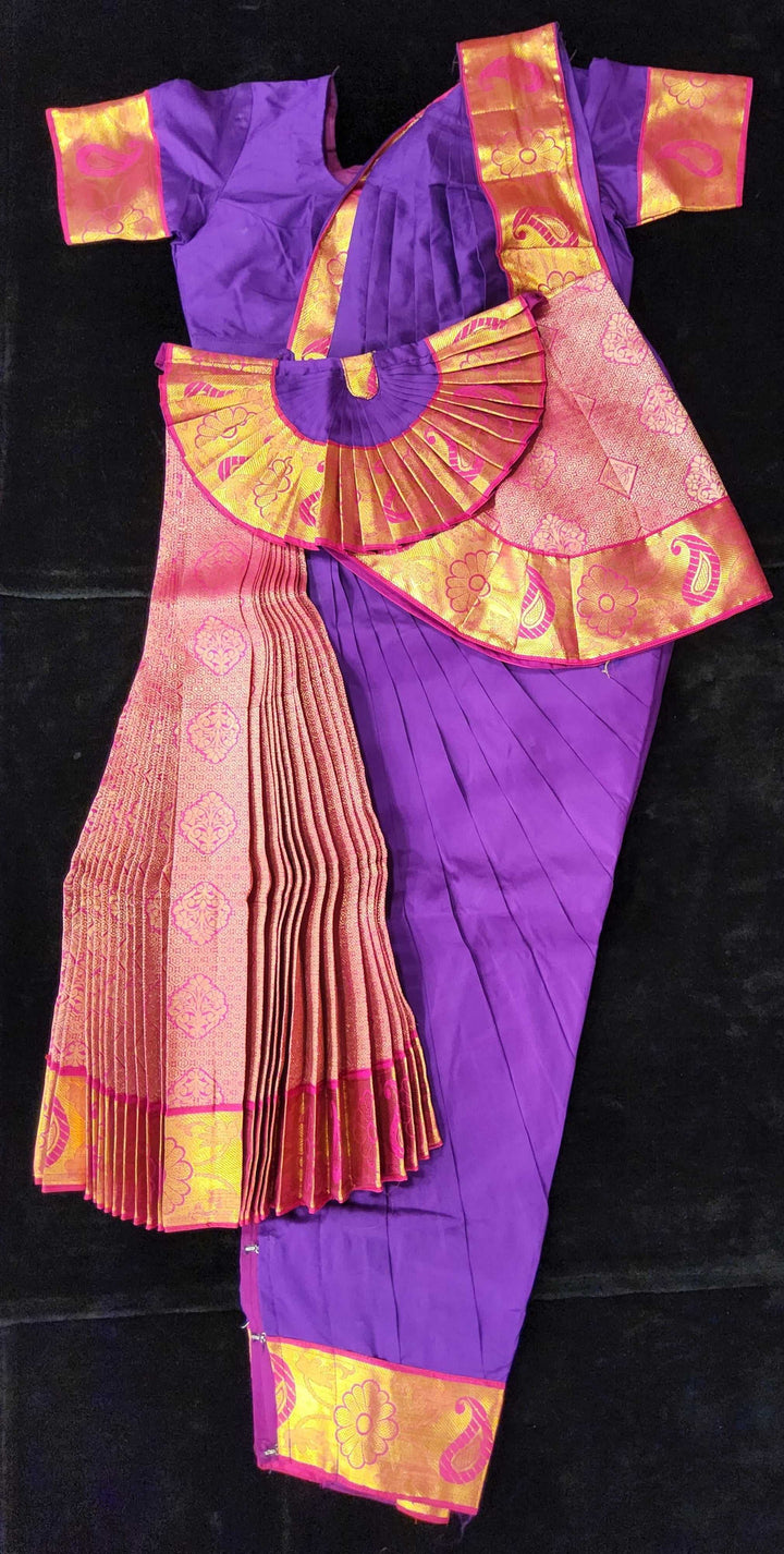 Bharatnatyam Dress | Vaadamalli with Pink | Silk cotton with contrast Border | Readymade Dance Costume