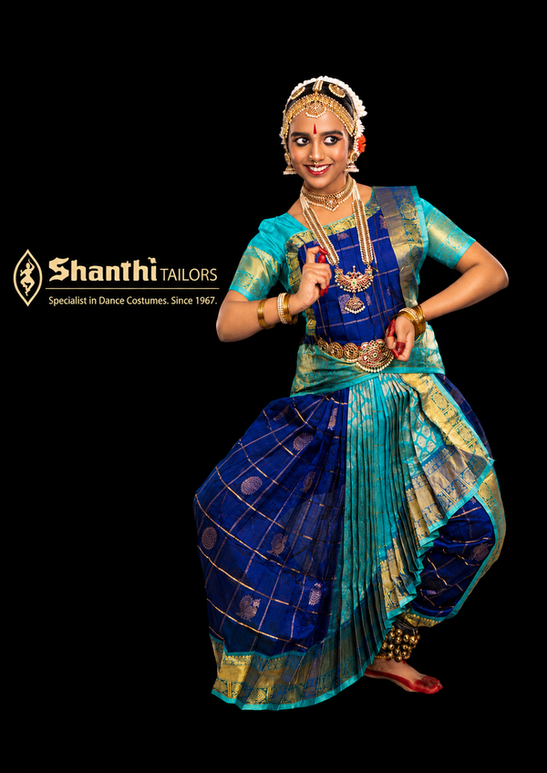 blue and green bharatanatyam dress Blue & Sea Green Bhatatnatyam Dance Dress main image 1