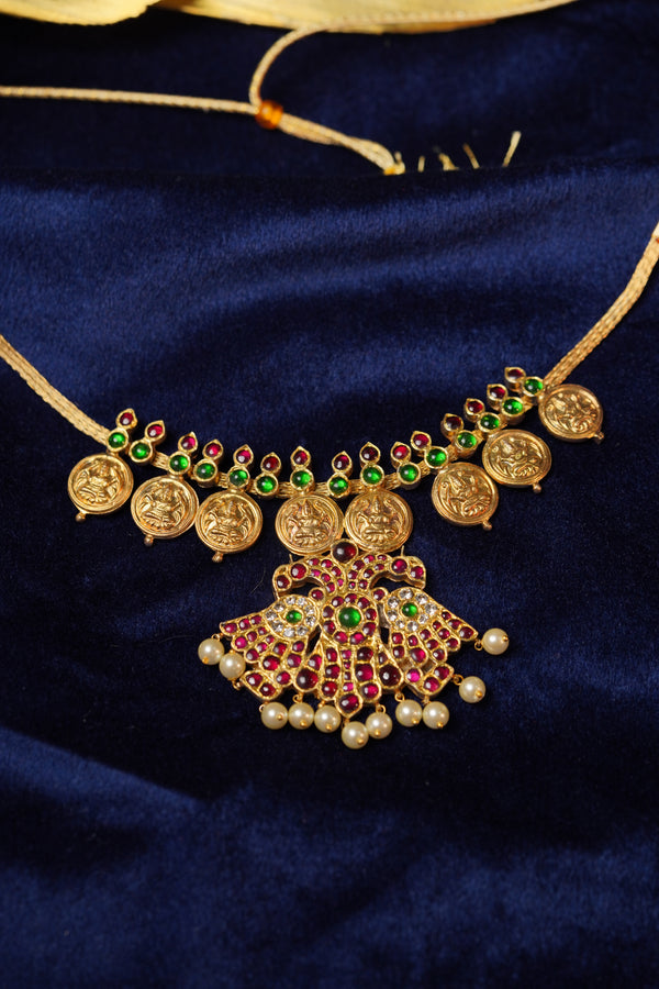 Short Kasumalai Necklace with Swan Pendent | Temple Jewellery