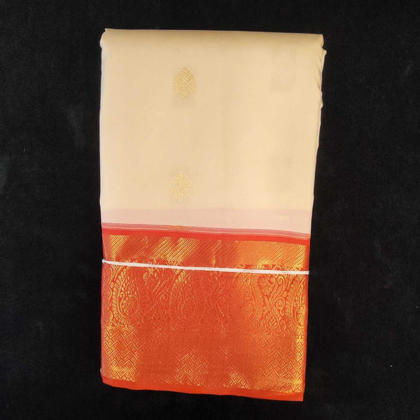 Half white With Orange Border | Artificial Kanchipuram Silk Saree No 151