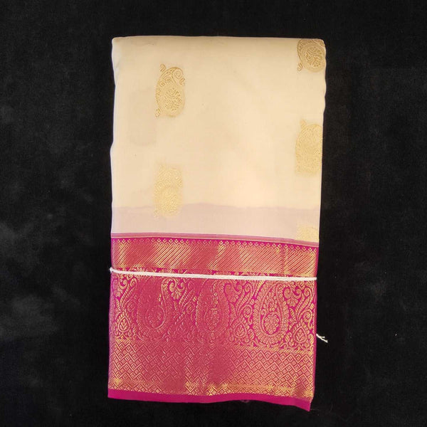 Half white With Pink Border | Artificial Kanchipuram Silk Saree No 149