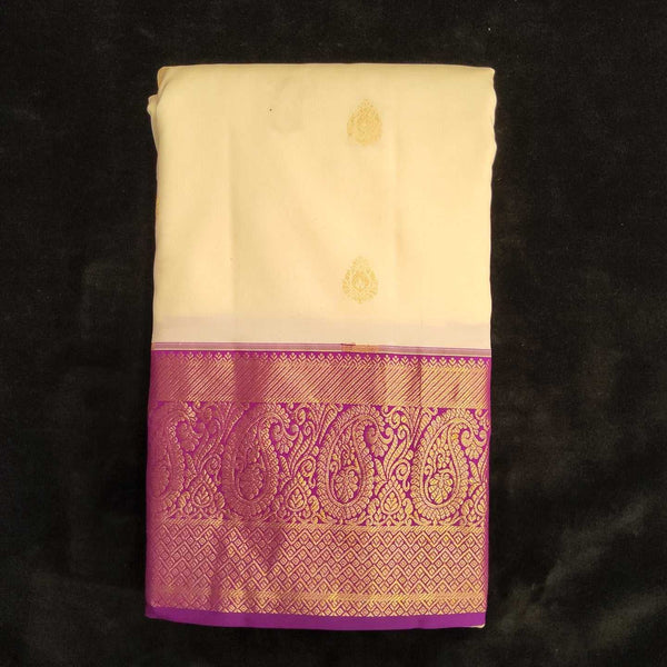 Half white With Purple Border | Artificial Kanchipuram Silk Saree No 159