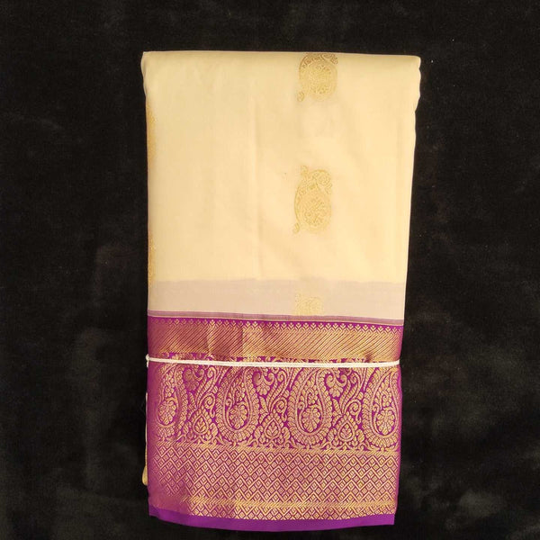 Half white With Purple Border | Artificial Kanchipuram Silk Saree No 160
