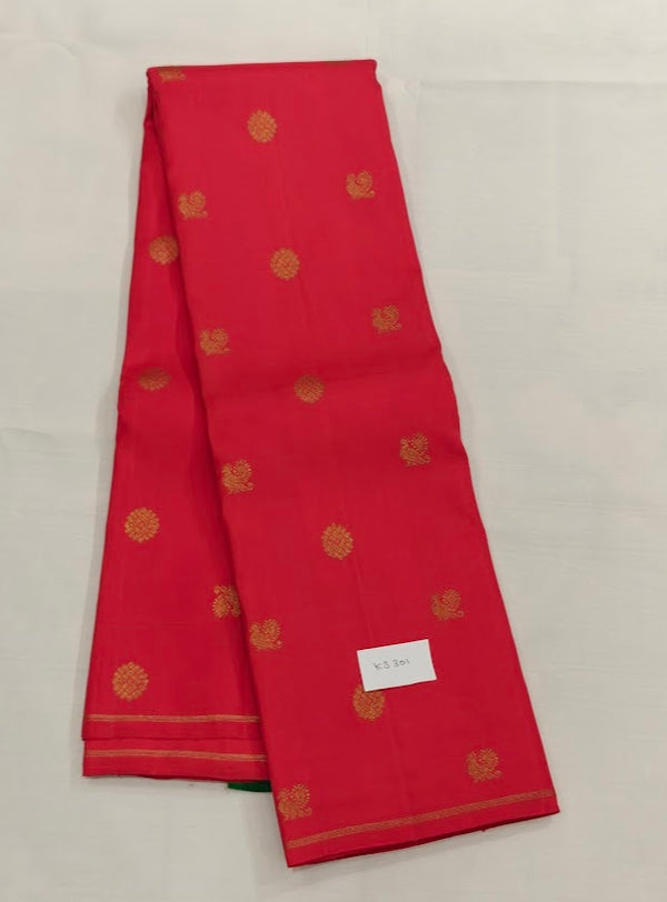 Pure Kanchipuram Silk Saree | RED WITH GREEN | Handloom