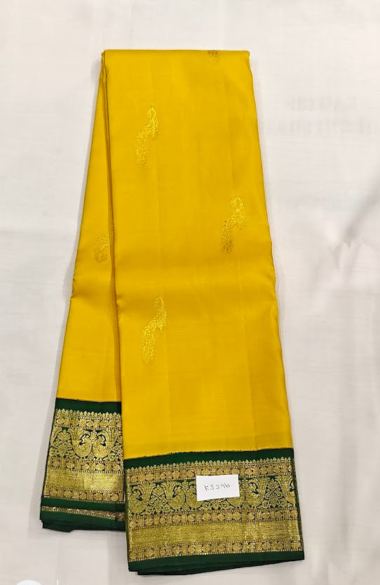 Pure Kanchipuram Silk Saree | YELLOW WITH DARK GREEN | Handloom