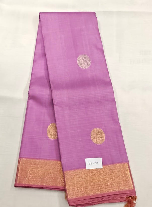Pure Kanchipuram Silk |LIGHT LAVENDER WITH PEACH | Handloom