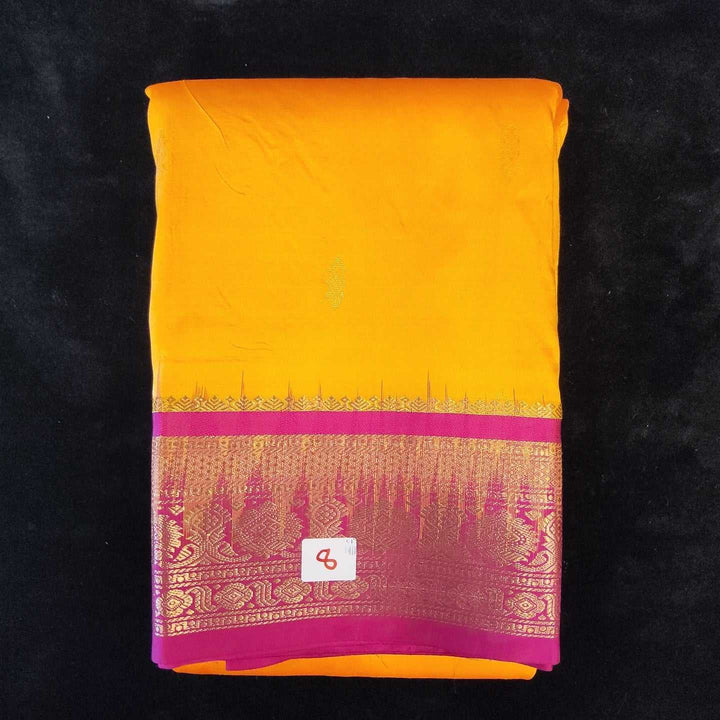 Mango Yellow with Light pink | Dharmavaram Silk Saree No 8
