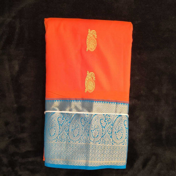 Orange With Ramar Blue Border | Artificial Kanchipuram Silk Saree No 164